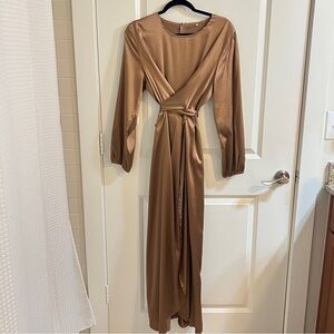 Champagne Satin Maxi Long Sleeve Abaya Gown